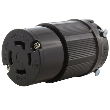 Ac Works Locking Connector, L15-30R, 30 A, 250V AC, Three Phase, Black ASL1530R-BK